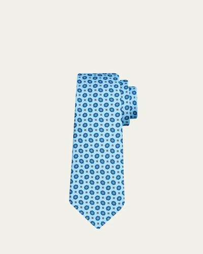 Kiton Men's Small Floral Silk 7-fold Tie In Blue