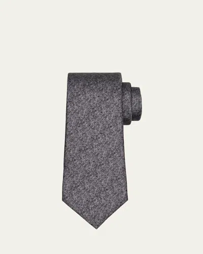 Kiton Men's Small Herringbone Silk Tie In Gray
