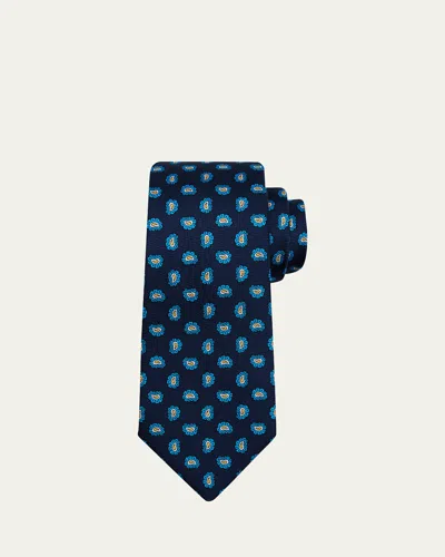 Kiton Men's Small Paisley Silk 7-fold Tie In Blue