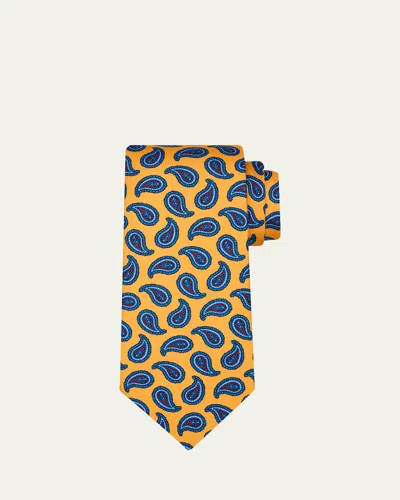 Kiton Men's Small Paisley Silk 7-fold Tie In Yellow