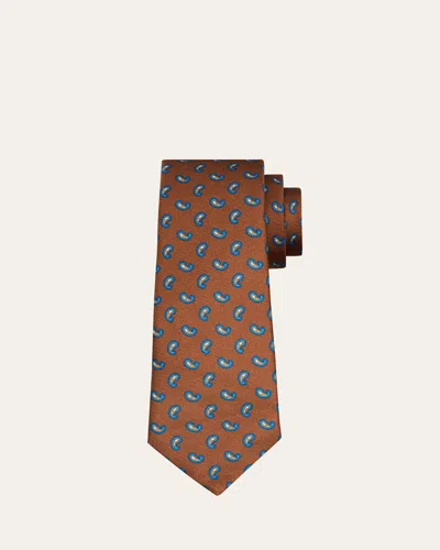Kiton Men's Small Paisley Silk Tie In Brown