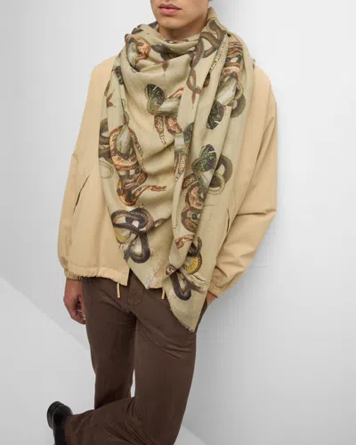Kiton Men's Snake Graphic Silk-cashmere Scarf In Grn