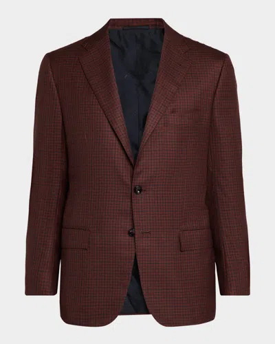 Kiton Men's Soft Cashmere Micro-check Sport Coat In Red