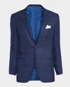 Kiton Men's Soft Cashmere Multi-check Sport Coat In Blue