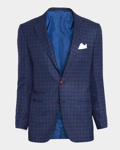 Kiton Men's Soft Cashmere Multi-check Sport Coat In Blue