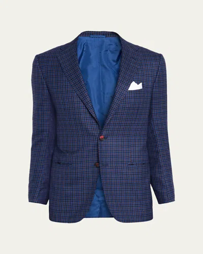 Kiton Men's Soft Cashmere Multi-check Sport Coat In Blue