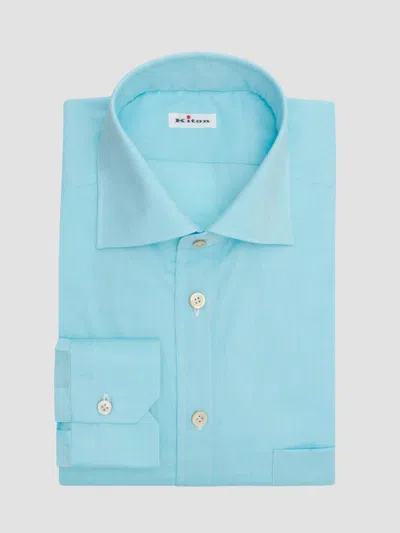 Kiton Men's Solid Cotton Classic-fit Dress Shirt In Blue