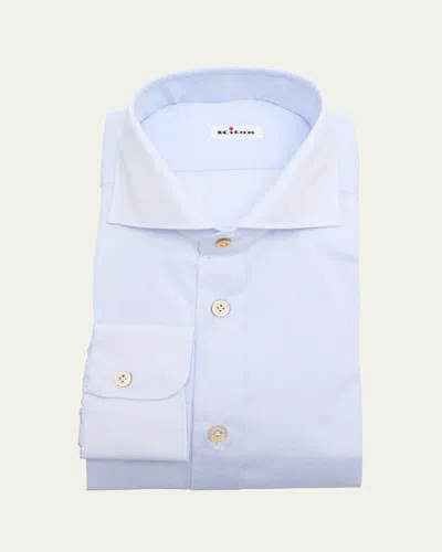 Kiton Men's Solid Cotton Dress Shirt In Lt Blu