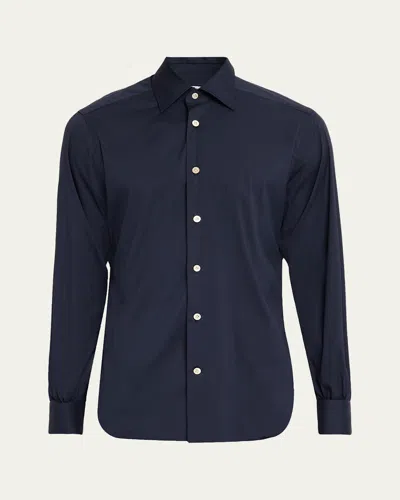Kiton Men's Solid Cotton Sport Shirt In Blue
