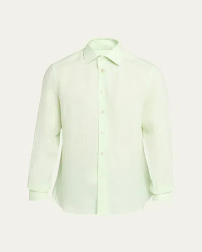 Kiton Men & Apos;s Solid Linen Button-down Shirt With Mother-of-pearl In Green