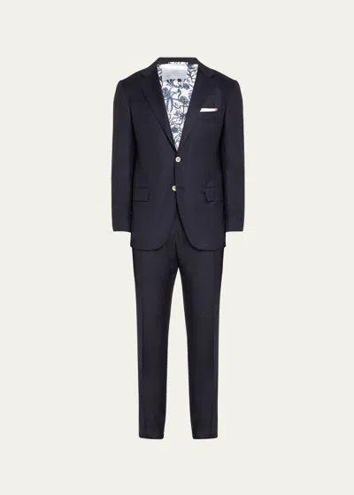 Kiton Men's Solid Wool Twill Suit In Navy