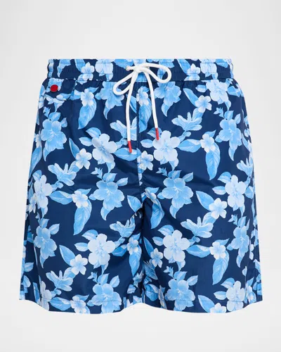 Kiton Men's Spaced Floral Swim Trunks In Blue