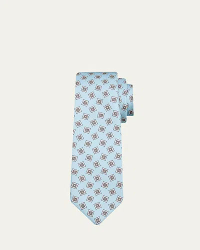 Kiton Men's Square Medallion Silk 7-fold Tie In Blue