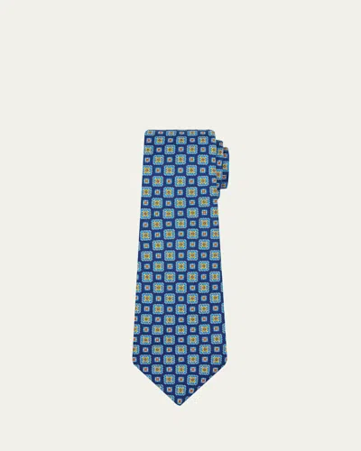 Kiton Men's Square Medallion Silk 7-fold Tie In Blue