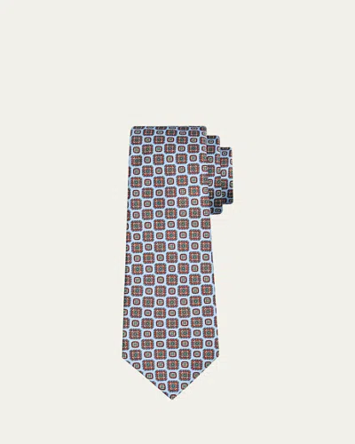 Kiton Men's Square Medallion Silk 7-fold Tie In Blue