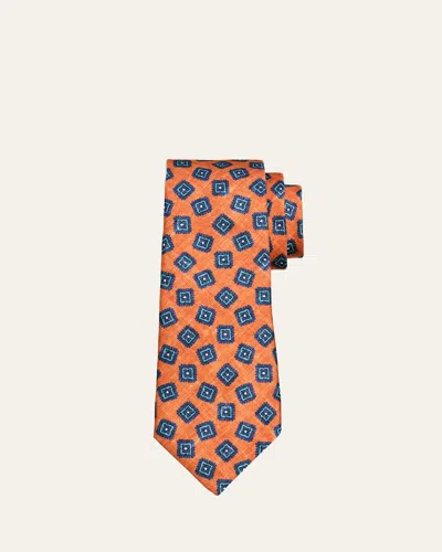 Kiton Men's Square Medallion Silk Tie In Orange