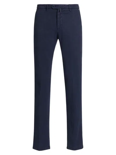 Kiton Men's Stretch Cotton-blend Flat-front Trousers In Navy Blue