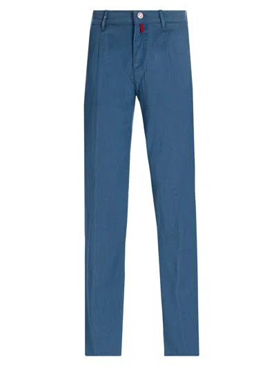 Kiton Men's Stretch-cotton Flat-front Trousers In Blue
