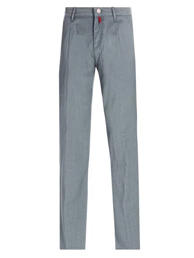 Kiton Men's Stretch-cotton Flat-front Trousers In Blue