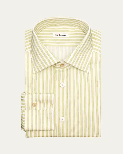 Kiton Men's Stripe Cotton-stretch Point Collar Dress Shirt In Multi