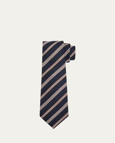 Kiton Men's Stripe Silk Sevenfold Tie In Black/brown
