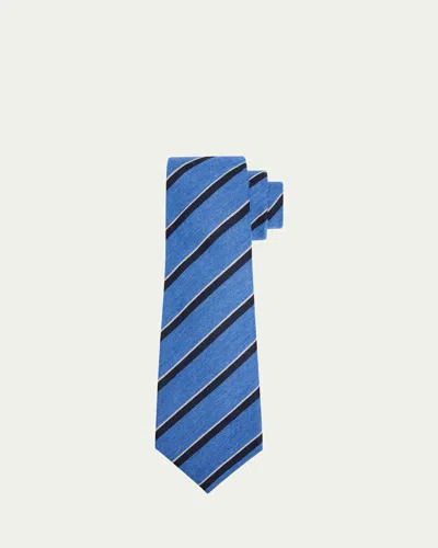 Kiton Men's Stripe Silk Sevenfold Tie In Blue