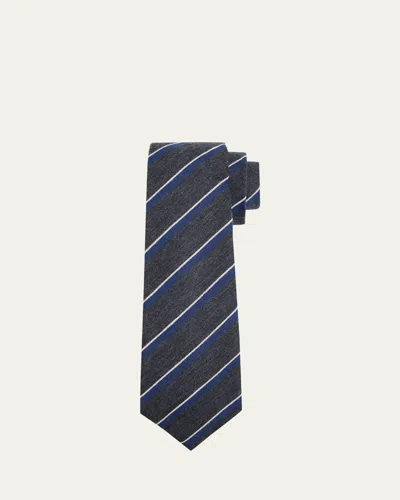 Kiton Men's Stripe Silk Sevenfold Tie In Blue/grey