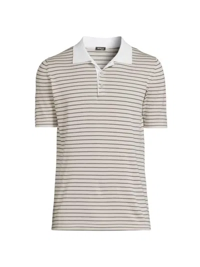 Kiton Men's Striped Cotton Polo Shirt In White Pearl Grey Grey