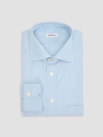 Kiton Striped Cotton Shirt In Blue