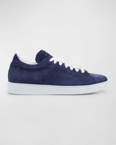 Kiton Suede Low Top Sneakers In Ink Blue