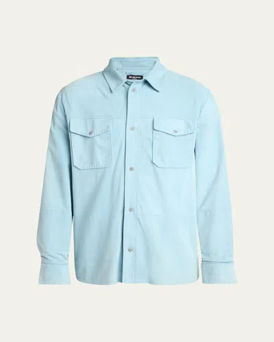 Kiton Men's Suede Snap-front Shirt In Blue