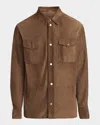 Kiton Men's Suede Snap-front Shirt Jacket In Brown