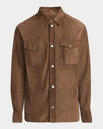 Kiton Men's Suede Snap-front Shirt Jacket In Brown
