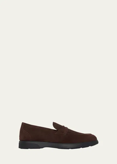 Kiton Suede Penny Loafers In Dark Brown