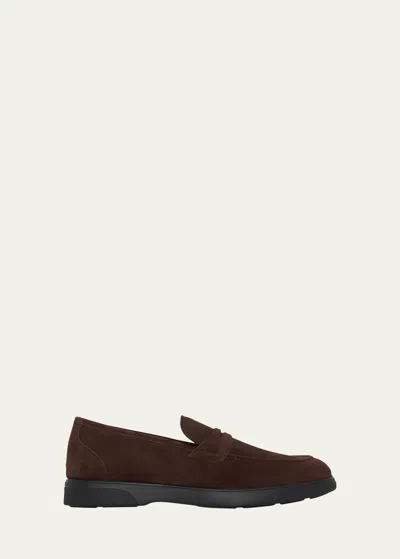 Kiton Men's Suede Vibram-sole Penny Loafers In Brown