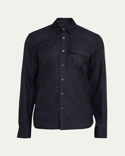 Kiton Men's Textured Cashmere And Wool Snap-front Overshirt In Black