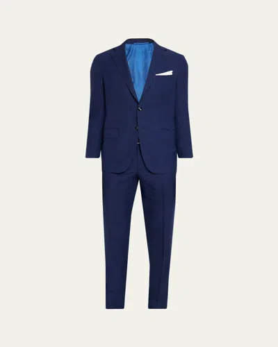 Kiton Men's Textured Check Wool And Silk Two-piece Suit In Blue