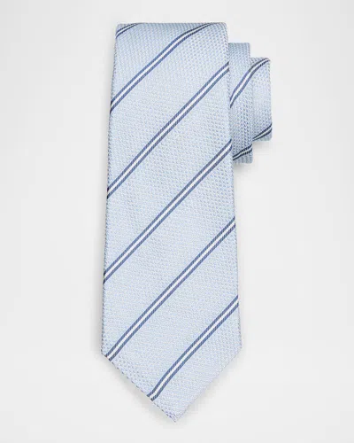 Kiton Men's Textured Stripe Silk Tie In Blue