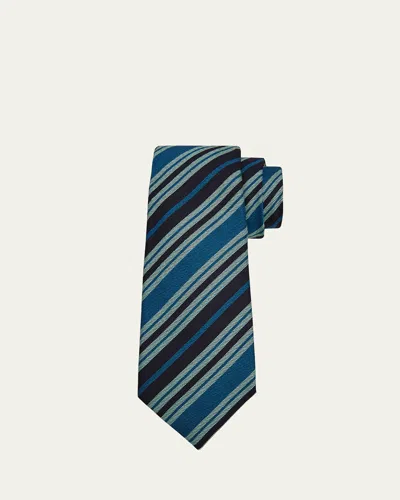 Kiton Men's Thin Stripe Silk 7-fold Tie In Brown