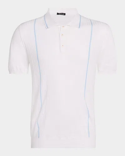 Kiton Men's Tipped Cotton Short-sleeve Polo Sweater In Lt Blu