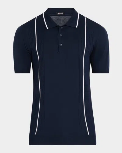 Kiton Men's Tipped Cotton Short-sleeve Polo Sweater In Navy