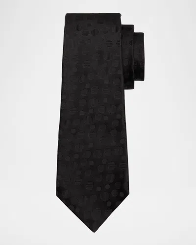 Kiton Men's Tonal Dot Jacquard Silk Tie In Black