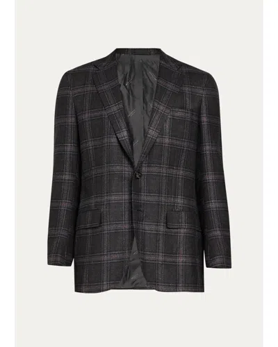 Kiton Men's Tonal Plaid Single-breasted Sport Coat In Gray