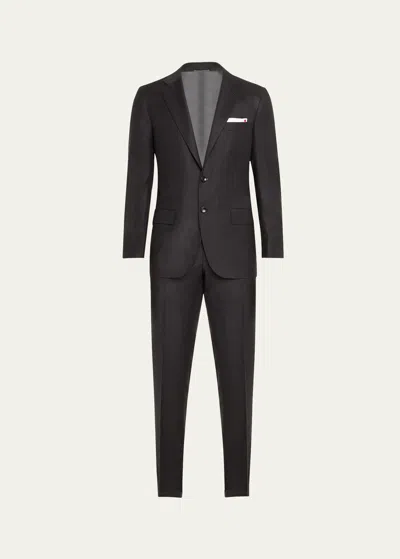 Kiton Men's Tonal Plaid Wool Suit In Dk Gry