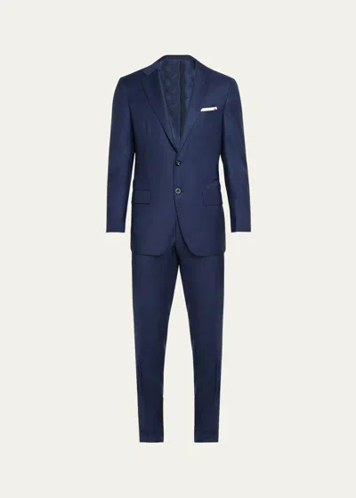 Kiton Men's Tonal Striped Wool Suit In Navy