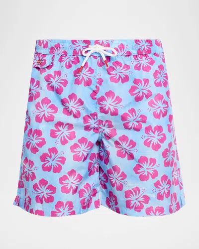 Kiton Men's Tropical Floral Swim Trunks In Blue