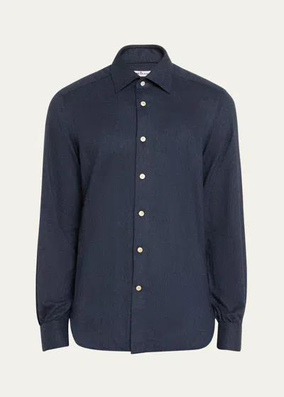 Kiton Men's Twill Flannel Sport Shirt In Navy