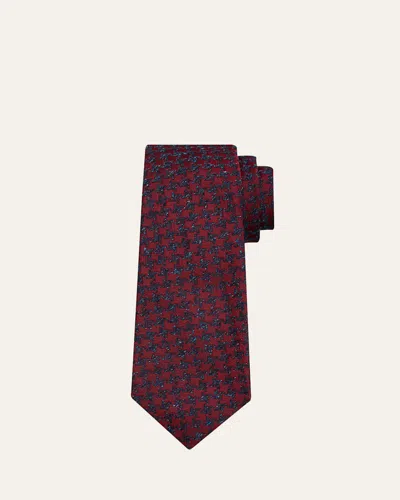 Kiton Men's Two-tone Houndstooth Silk Tie In Burgundy