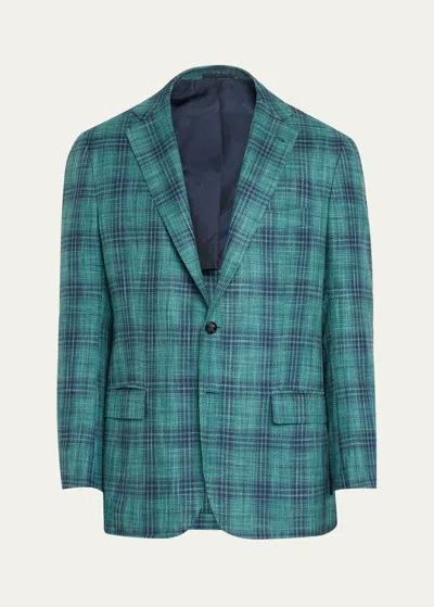 Kiton Men's Two-tone Plaid Sport Coat In Grn