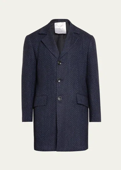 Kiton Men's Ugo Herringbone Topcoat In Blu